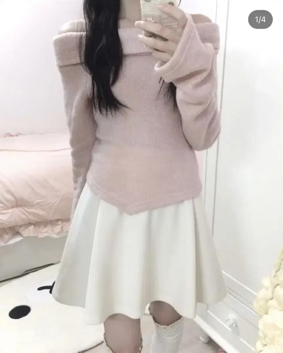 snuglovepoem vanila knit off-shoulder 분홍